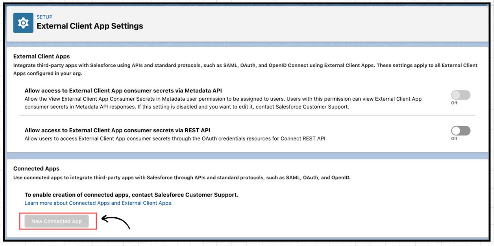 Disabled Connected App Button